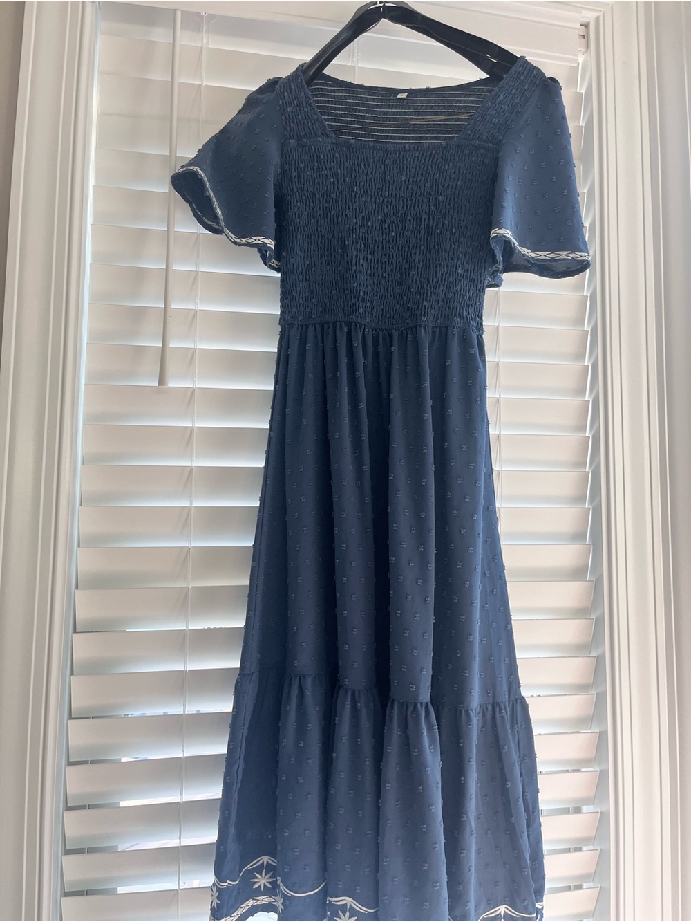 Girls Navy Blue Smocked Midi Dress